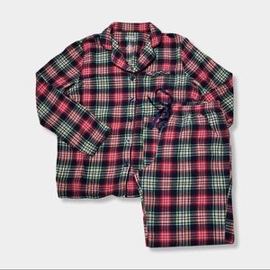 Croft & Barrow Kohls Navy Pink Green Plaid Flannel Pajama Sleep Shirt Pants Set